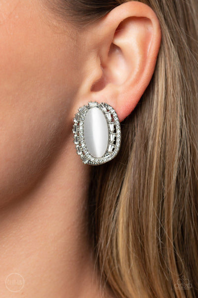 Shimmery Statement - White Paparazzi Earring (#384)