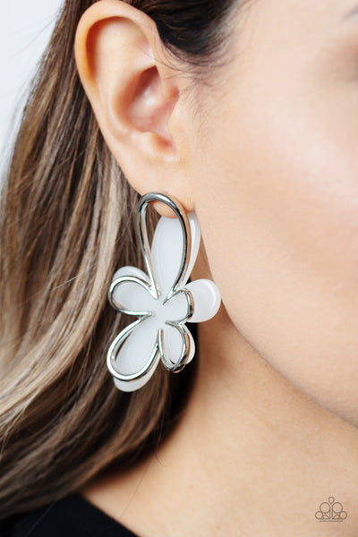 Glimmering Gardens - White Paparazzi Earring (#3414)