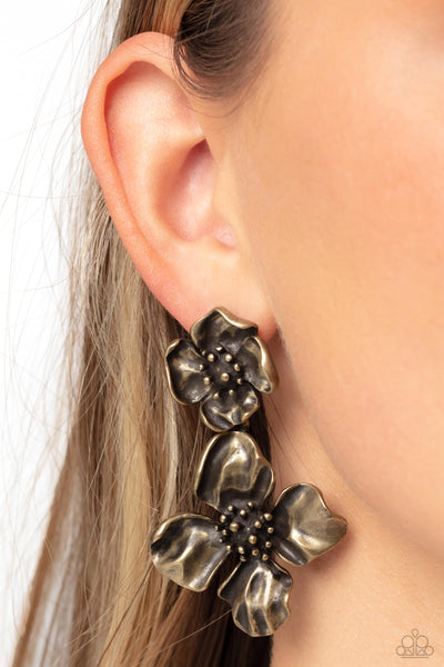 Gilded Grace - Brass Paparazzi Earring (#5486)