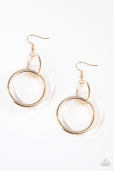 Paparazzi Acrylic Earrings - Circus Circuit - Gold (#2110)