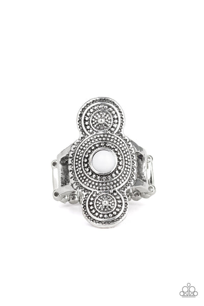 Paparazzi Thick Flex Back Ring - Desert Mandalas - White (R001)