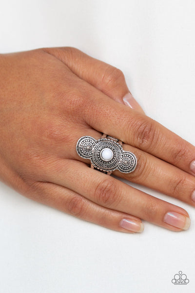 Paparazzi Thick Flex Back Ring - Desert Mandalas - White (R001)