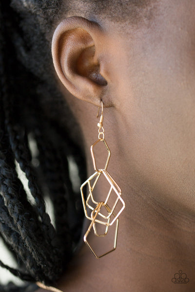Paparazzi Earrings - Five-Sided Fabulous - Gold (PZ-1078)