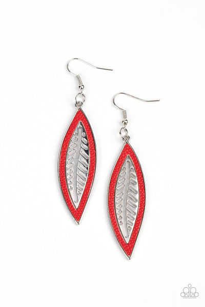 Leather Lagoon - Red Paparazzi Earrings (#4331)