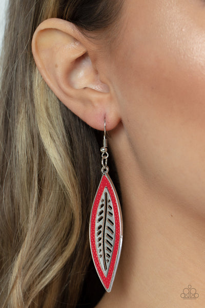 Leather Lagoon - Red Paparazzi Earrings (#4331)