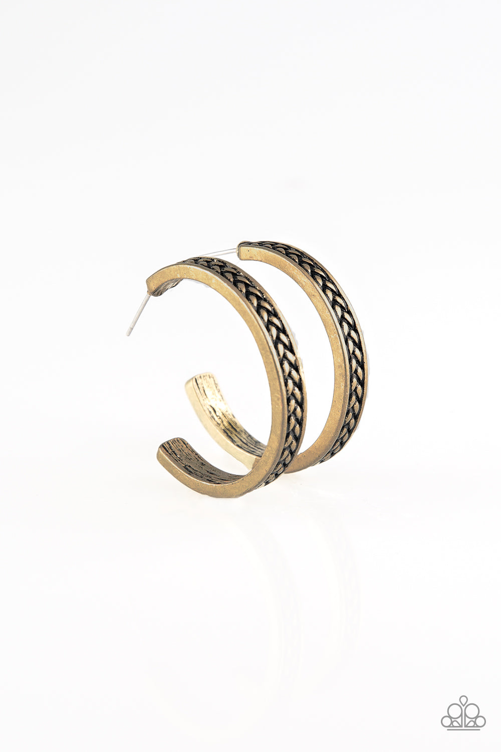 Paparazzi Post Hoop Earrings - Rugged Retro - Brass (PZ-624)