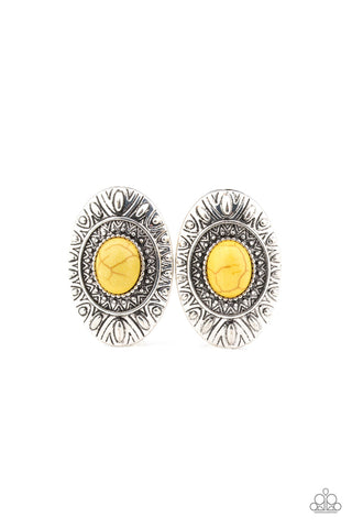 Paparazzi Post Earring - Stone Tiki - Yellow (PZ-318)