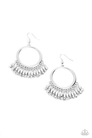 Fringe Fanfare - Silver Paparazzi Earring (#5458)