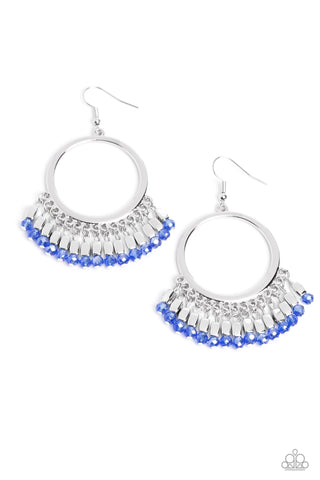 Fringe Fanfare - Blue Paparazzi Earring (#5510)