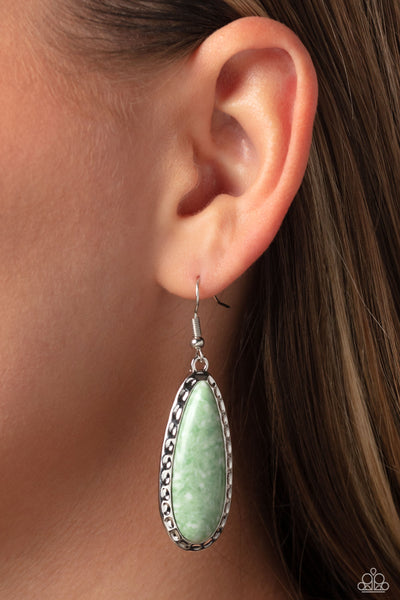 TEARDROP-Dead Dynasty - Green Paparazzi Earring (#5327)