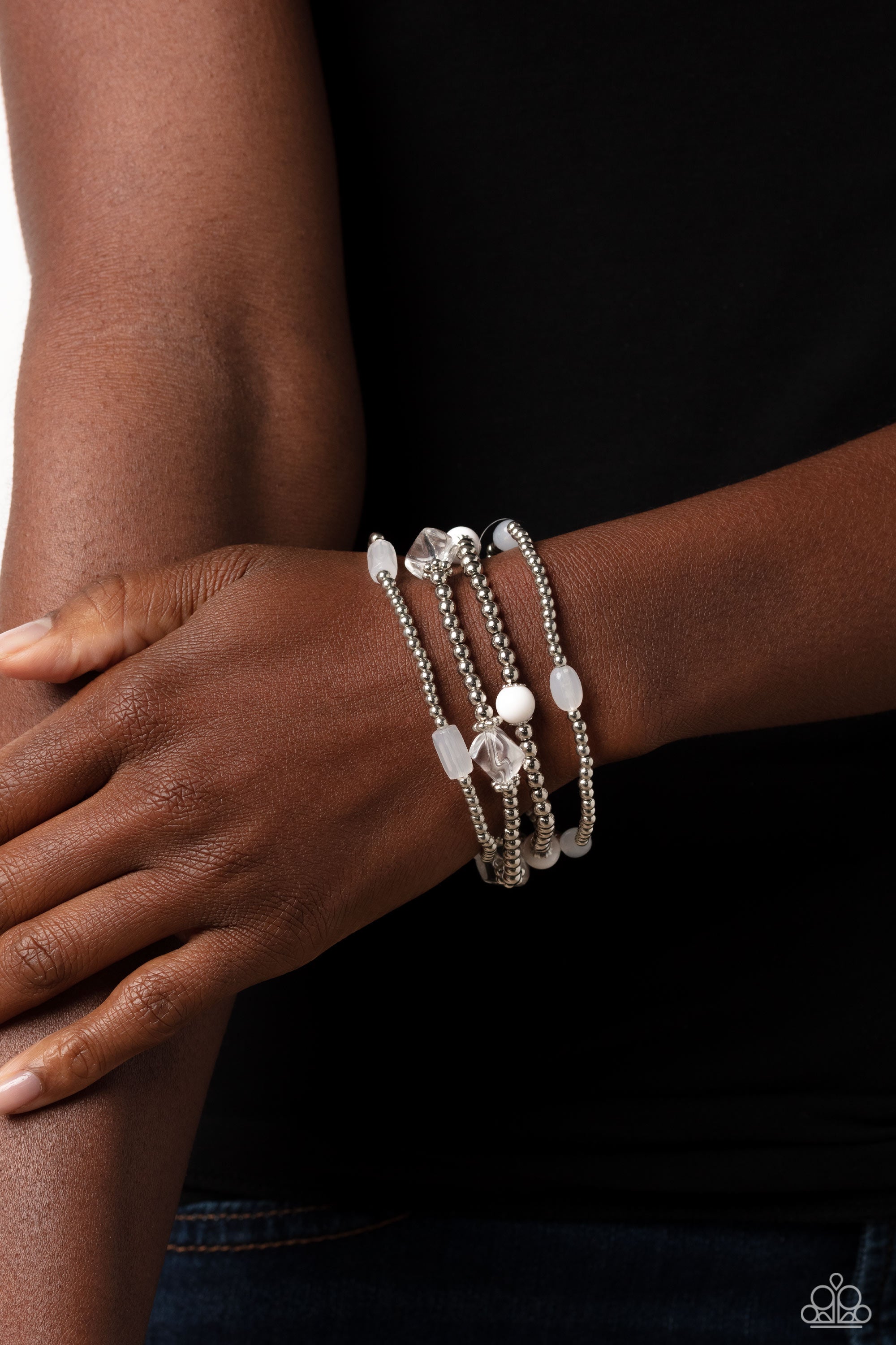 Geometric Guru - White Paparazzi Bracelet (PZ-190)