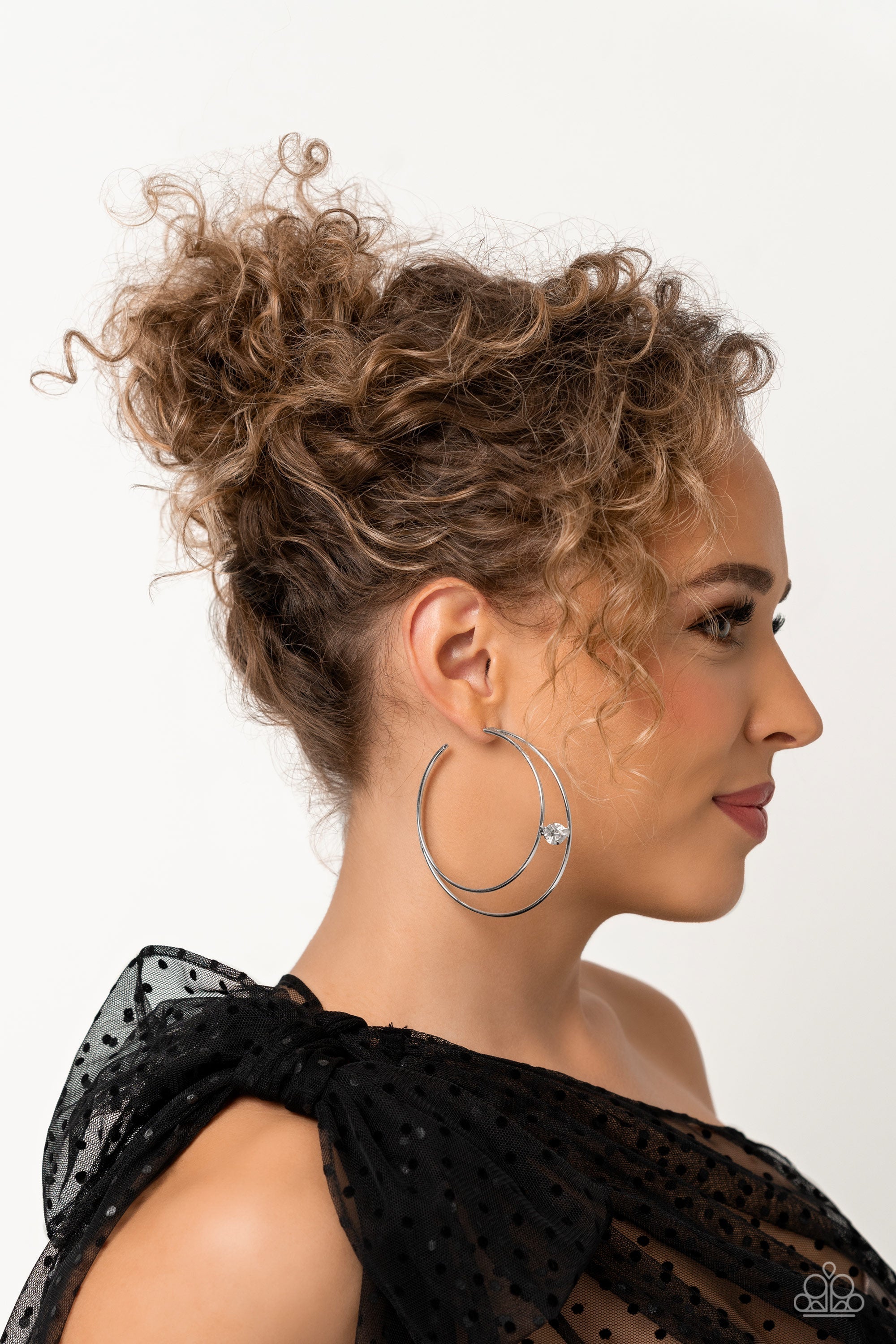 Theater Hoop White Paparazzi Life of the Party Earring May 2023 (LOP49)