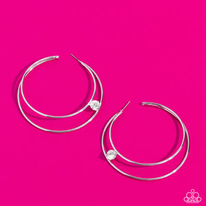 Theater Hoop White Paparazzi Life of the Party Earring May 2023 (LOP49)