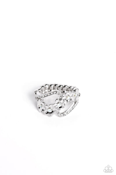 Captivating Corsage - White Paparazzi Ring (T65)