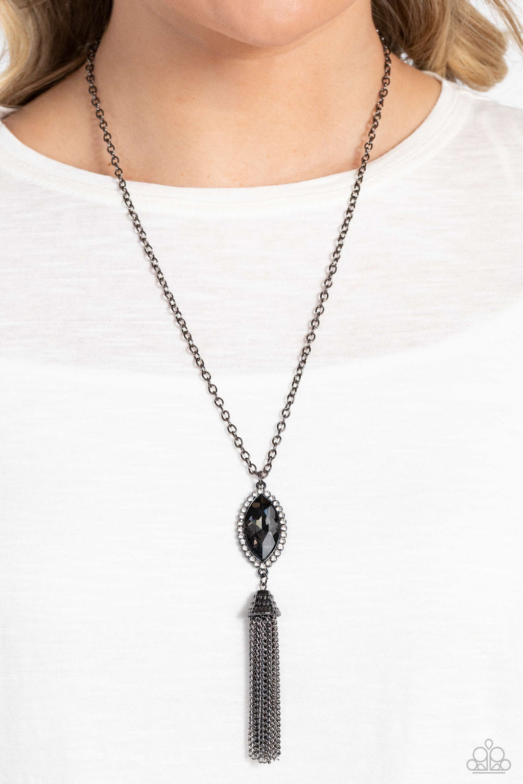Tassel Tabloid - Black Paparazzi Necklace (PZ-668)