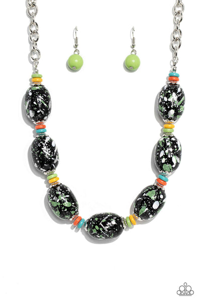 No Laughing SPLATTER - Green Paparazzi Necklace (#4197)