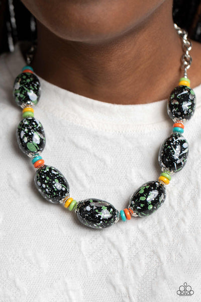 No Laughing SPLATTER - Green Paparazzi Necklace (#4197)