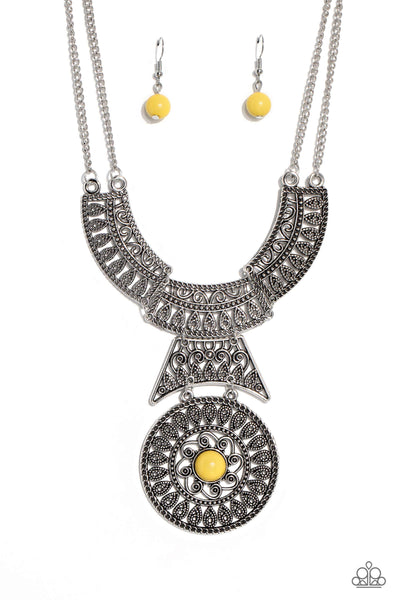 Fetching Filigree - Yellow Paparazzi Necklace (PZ-4919)