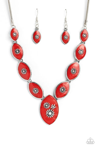 Pressed Flowers - Red Paparazzi Necklace (#5559)