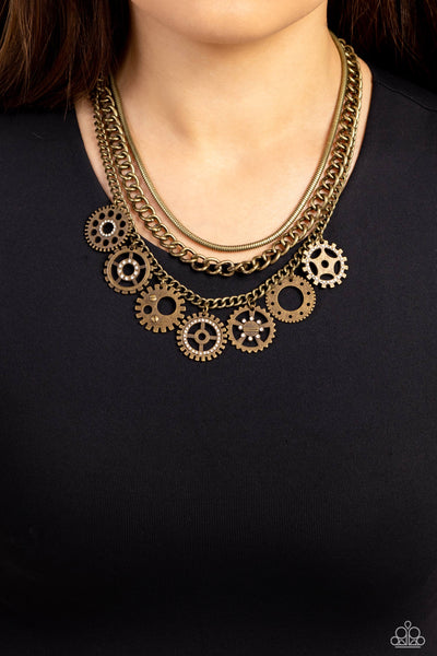 Running Out of STEAMPUNK - Brass Paparazzi Necklace (#5444)