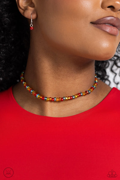 Colorfully GLASSY - Red Paparazzi Necklace (#5638)