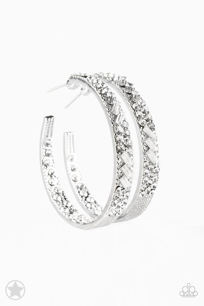 Paparazzi Blockbuster Hoop Earring - GLITZY By Association - White
