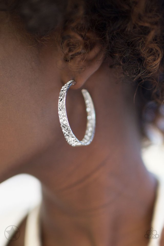 Paparazzi Blockbuster Hoop Earring - GLITZY By Association - White