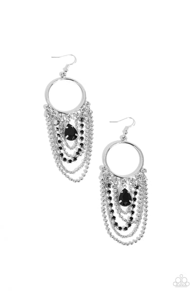 Cascading Clash - Black Paparazzi Earring (#865)