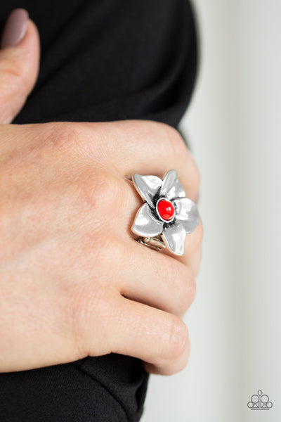 Paparazzi Thick Flex Back Ring - Ask For Flowers - Red (R258)