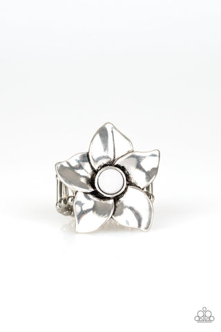 Paparazzi Thick Flex Back Ring - Ask For Flowers - White (R030)