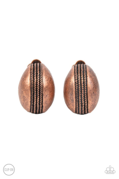 Classic Curves - Copper Paparazzi Clip Earrings