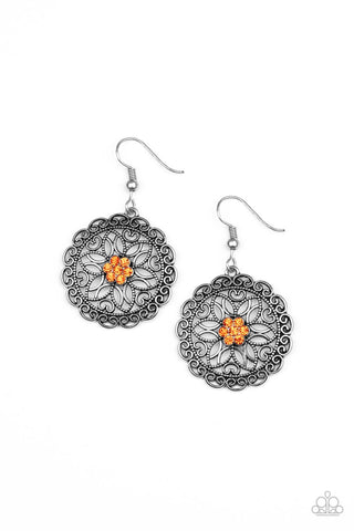 Flower Shop Sparkle - Orange Paparazzi Earrings (#4836)