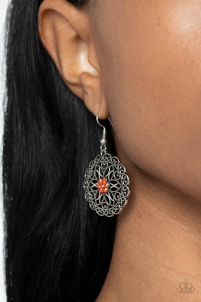 Flower Shop Sparkle - Orange Paparazzi Earrings (#4836)
