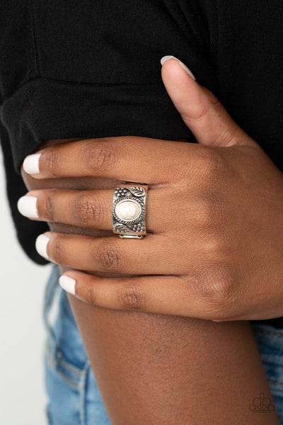 Free-Spirited Fields - White Paparazzi Ring (R023)