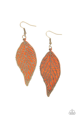Leafy Luxury - Orange Paparazzi Earrings (PZ-4676)