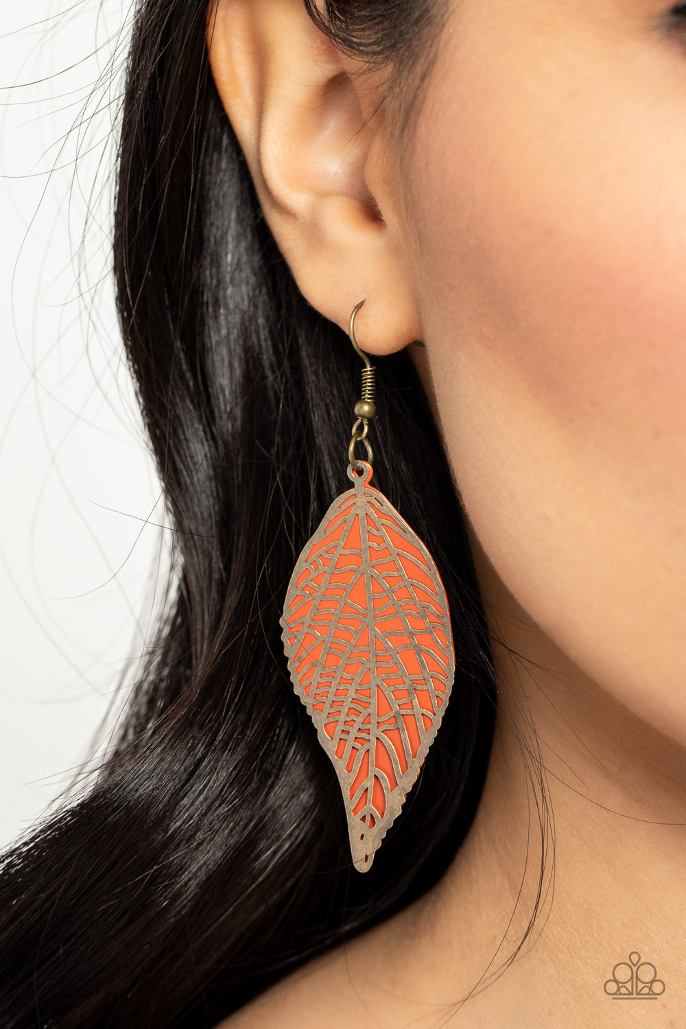 Leafy Luxury - Orange Paparazzi Earrings (PZ-4676)