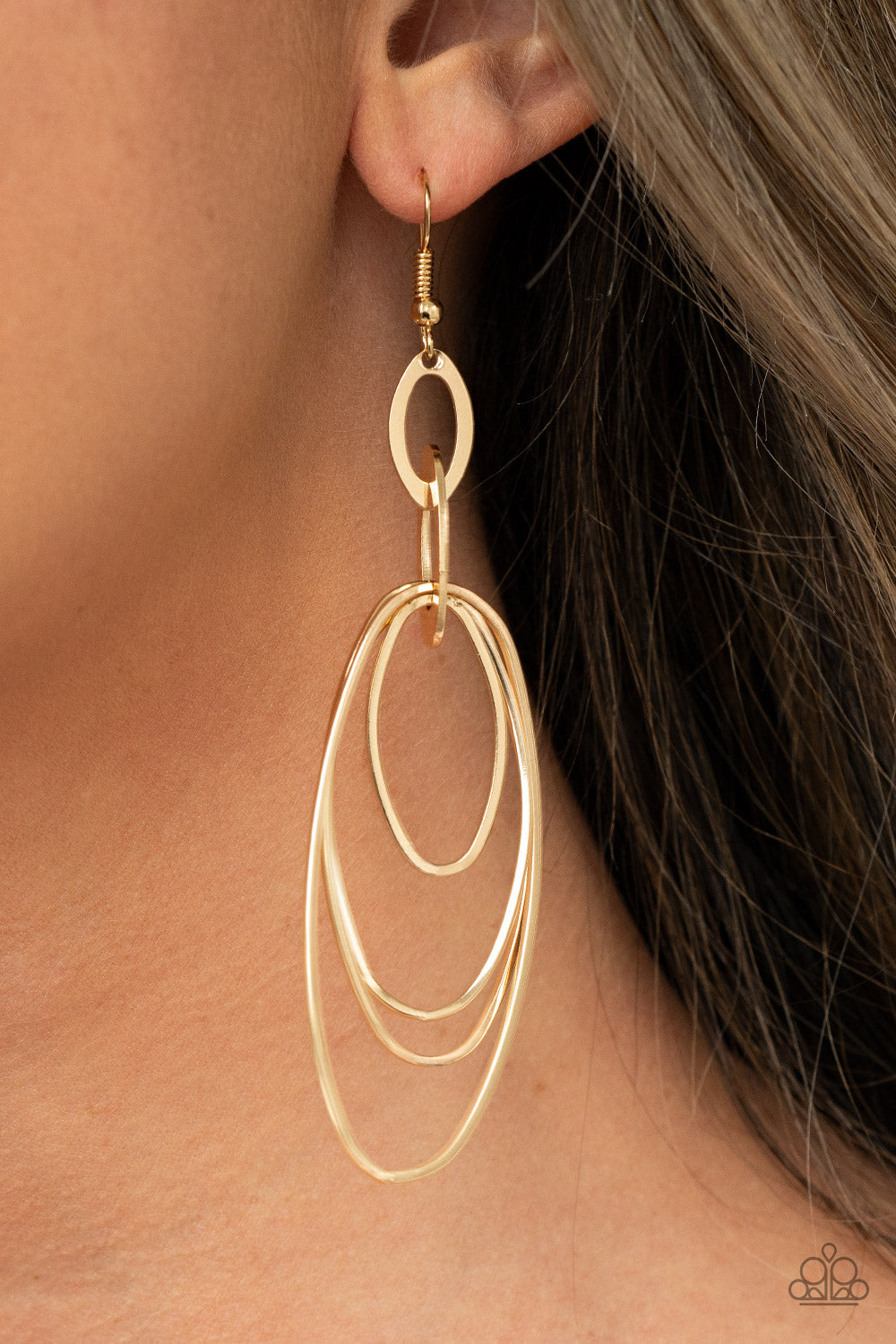 OVAL The Moon - Gold Paparazzi Earrings (PZ-2469)