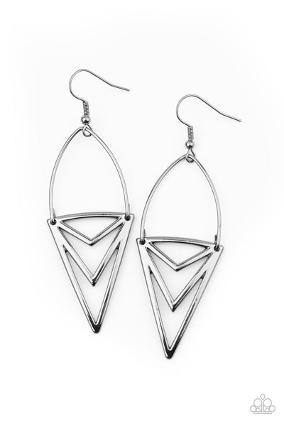 Proceed With Caution - Black/Gun Metal Paparazzi Earrings (#2173)