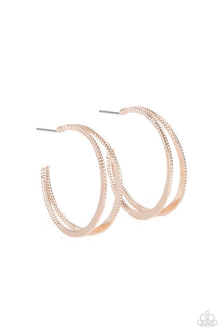 Rustic Curves - Rose Gold Paparazzi Earrings (#1360)