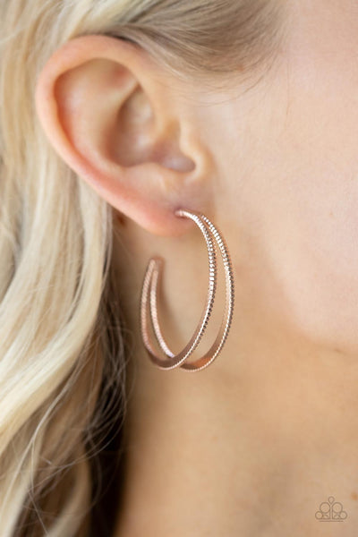 Rustic Curves - Rose Gold Paparazzi Earrings (#1360)