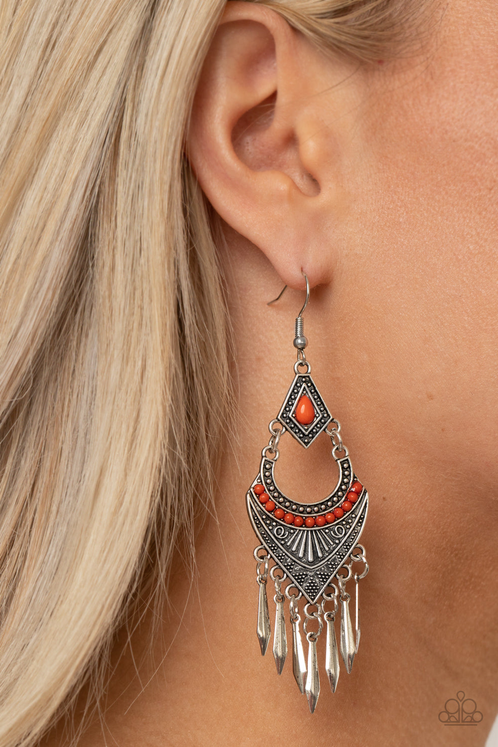 Trailblazer Beam - Orange Paparazzi Earrings (PZ-1940)