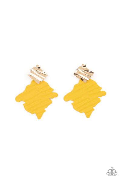 Crimped Couture - Yellow Paparazzi Earrings (#4360)