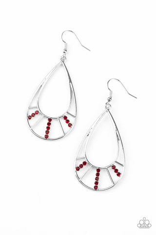 Paparazzi Earrings - Line Crossing Sparkle - Red (PZ-507)