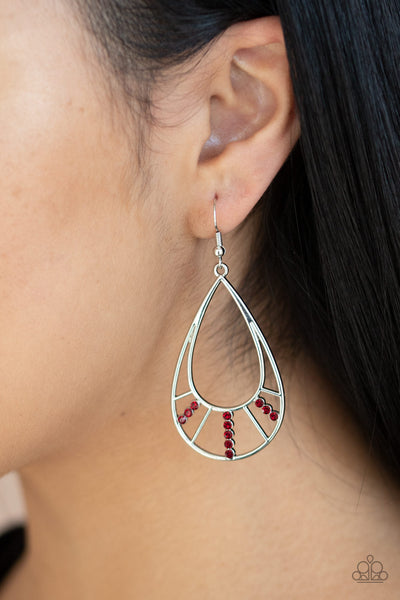 Paparazzi Earrings - Line Crossing Sparkle - Red (#507)