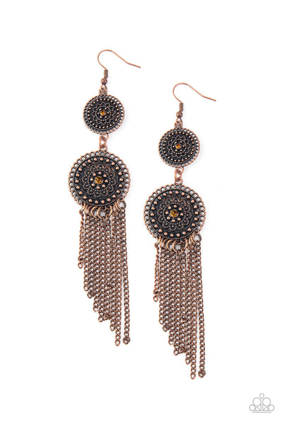 Medallion Mecca - Copper-Paparazzi Earrings (#1540)