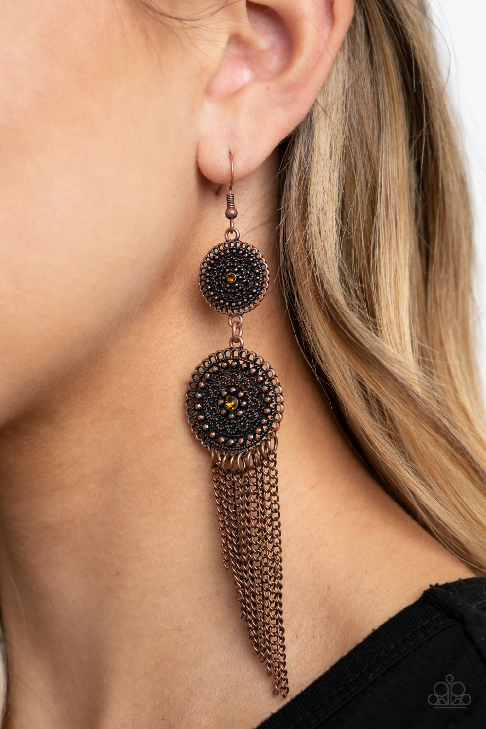 Medallion Mecca - Copper-Paparazzi Earrings (#1540)