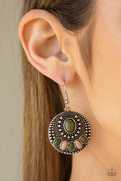 Sandstone Paradise - Green-Paparazzi Earrings (#1321)