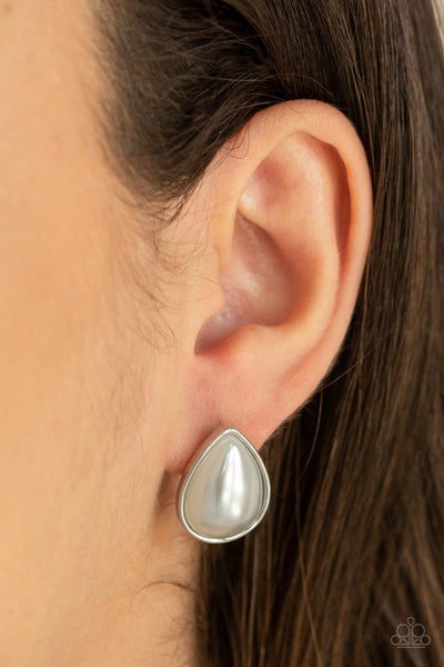 SHEER Enough - White Paparazzi Earrings (#2046)