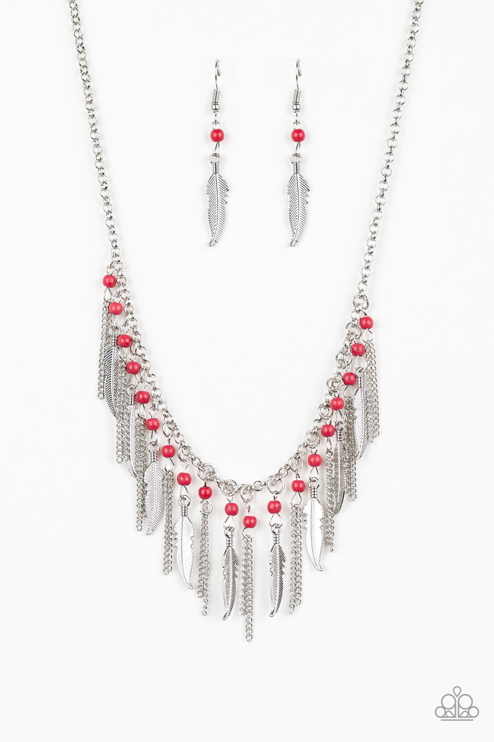 Feathered Ferocity - Red Paparazzi Necklace (PZ-556)