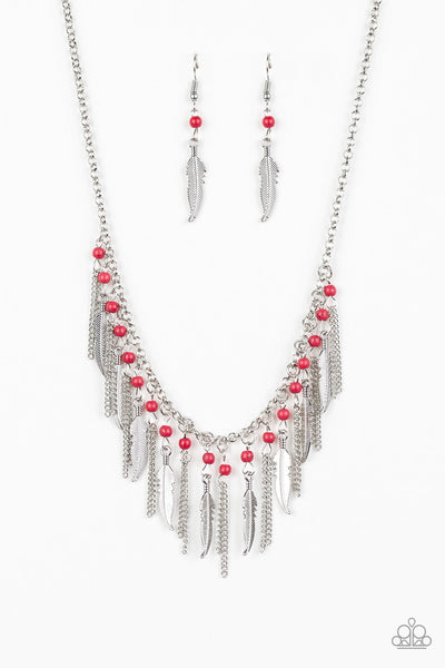 Feathered Ferocity - Red Paparazzi Necklace (PZ-556)